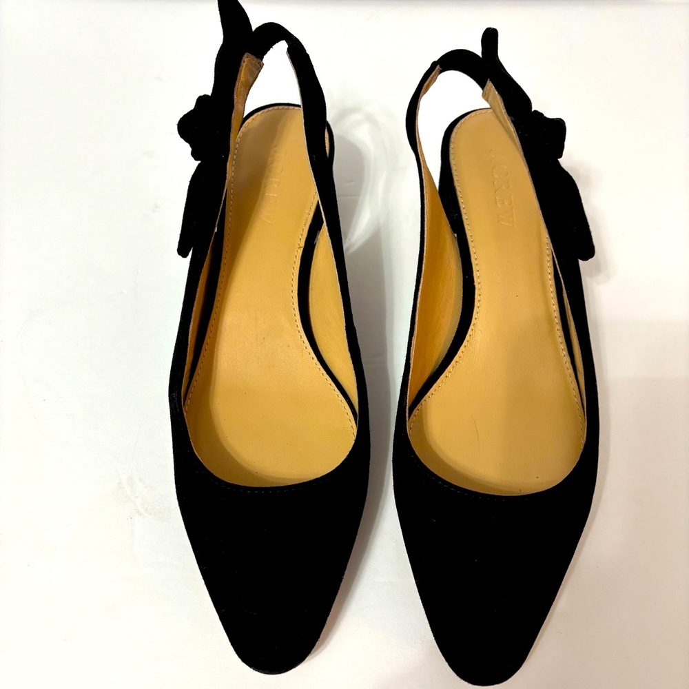 J.Crew Black Suede Slingback bow pumps (40mm) Style #H8181 Size 7